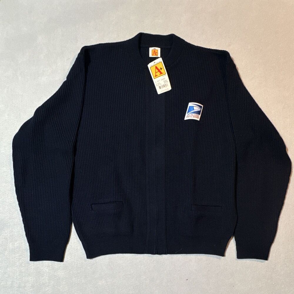 A+ by SAI USPS Knit Full Zip Mock Neck Sweater Navy Pockets Mens 3XL new w/ tag